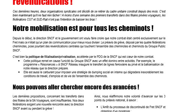 On n’abandonne pas l’action et nos revendications !