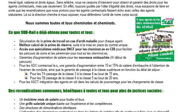 Pour l&rsquo;égalité des droits entre agents statutaires et contractuels !