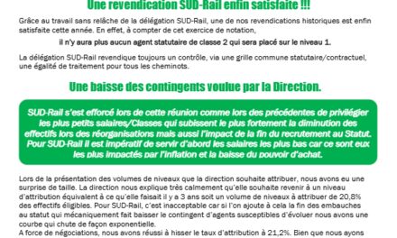 Notations 2025/2026. Une revendication SUD-Rail satisfaite mais des contingents qui continuent de baisser…
