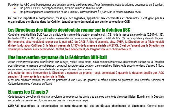 Dotations des Activités Sociales et Culturelles dans les filiales