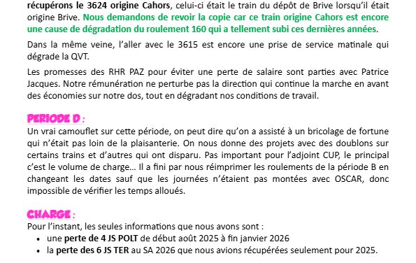 Compte rendu de la commission roulement 160 C et D 2025