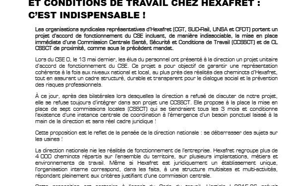 UNE COMMISSION CENTRALE SANTÉ, SÉCURITÉET CONDITIONS DE TRAVAIL CHEZ HEXAFRET : C’EST INDISPENSABLE !