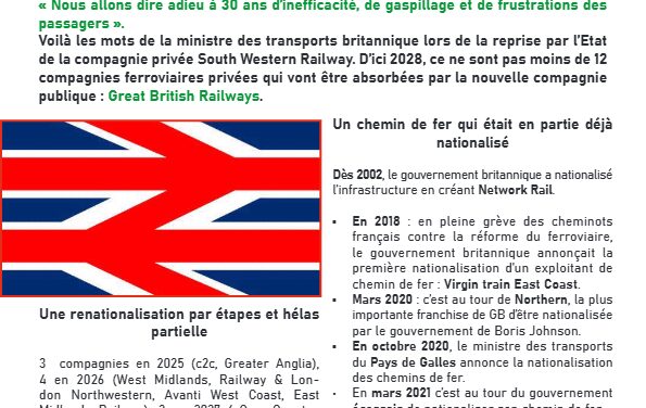 30 ANS APRÈS SAPRIVATISATION, LE CHEMIN DEFER BRITANNIQUE EST RENATIONALISÉ