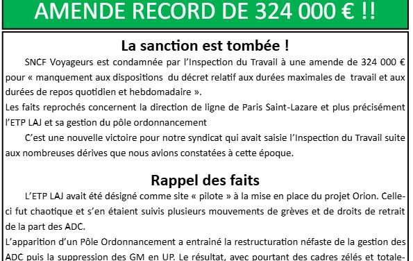 POLE ORDO : AMENDE RECORD DE 324 000 € !!