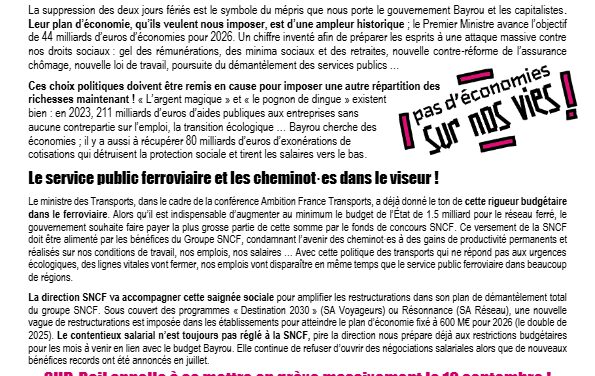 Le 10 septembre : on bloque tout dans le ferroviaire