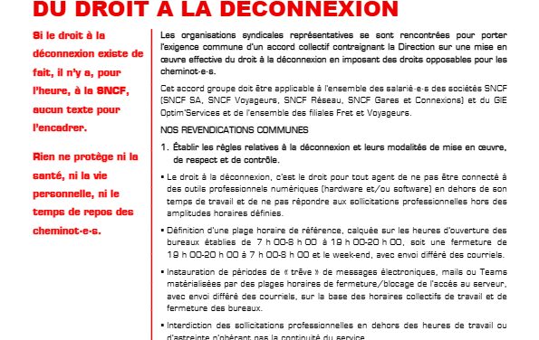 Tract UNITAIRE POUR UNE RÉELLE MISE EN ŒUVRE DU DROIT À LA DÉCONNEXION