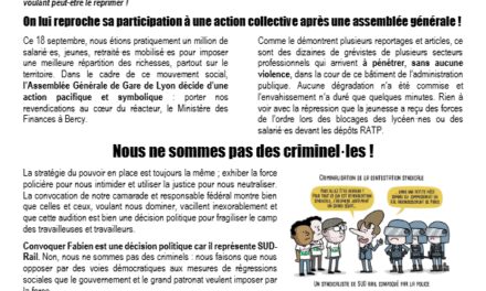 Un militant SUD-Rail convoqué à la Police : personne ne nous bâillonnera !
