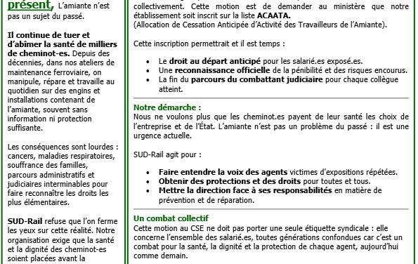 Amiante : Un combat pour la santé et ladignité des cheminot.es de Matériel Industriel