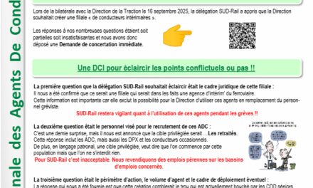 Info ADC SUD : SNCF Voyageurs veut créer sa filiale d&rsquo;intérim traction