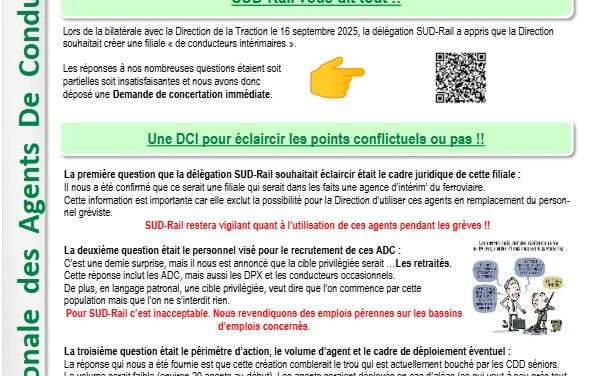 Info ADC SUD : SNCF Voyageurs veut créer sa filiale d&rsquo;intérim traction