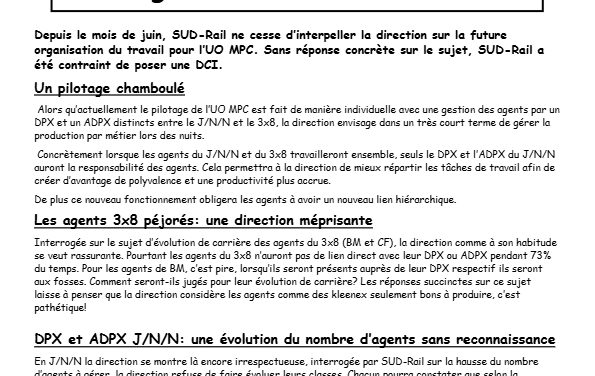 L&rsquo;incongru du TSEE Une DCI SUD-Rail Obligatoire sur l&rsquo;organisation de l&rsquo;UO MPC !