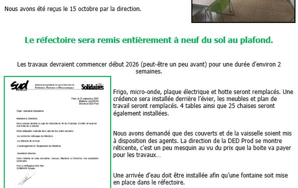 Réfectoire à la limite de la vétusté 41 rue du Charolais