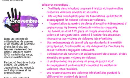 25 novembre journée internationale de la lutte contre les violences faites aux femmes