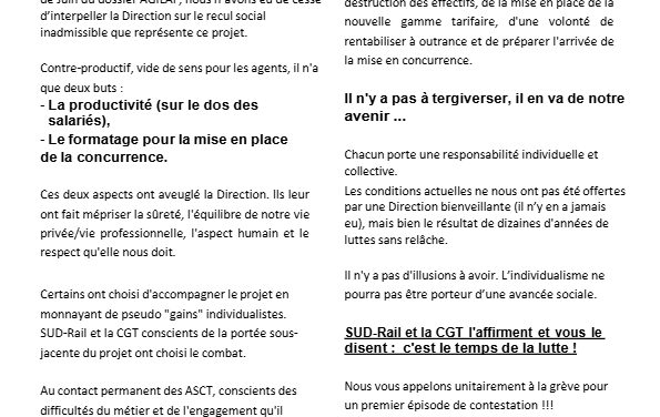 APPEL Unitaire À LA GRÈVE des ASCT LIGNES D/R le 26 novembre!