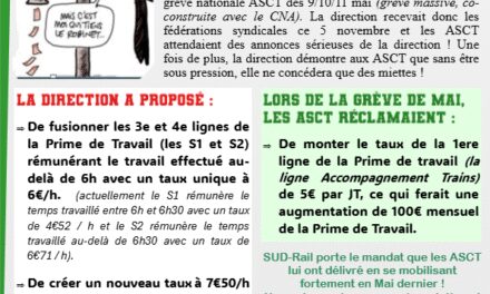 Tract de la Liaison Nationale Trains : Prime de travail ASCT, encore un rdv manqué…