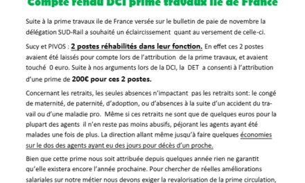L&rsquo;Aiguilllon de l&rsquo;EIC PSE Compte rendu DCI prime travaux ile de France