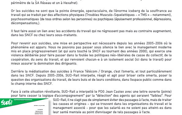 SUICIDES DANS LE GROUPE SNCF : LA VAGUE EST LÀ !