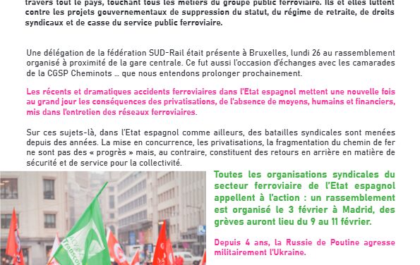 Belgique, Etat Espagnol, Ukraine, Palestine… notre syndicalisme cheminot est international !