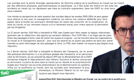 VAGUE DE SUICIDES DANS LES SNCF SUD-Rail interpelle le Ministre du Travail