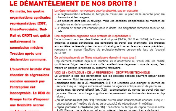 Traction : unité totale contre le démantèlement de nos droits