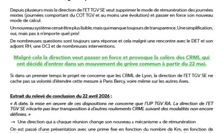 ET TGV Sud-Est les CRML en grève !