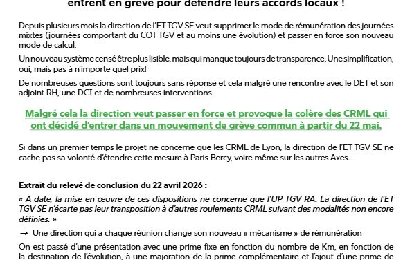 ET TGV Sud-Est les CRML en grève !