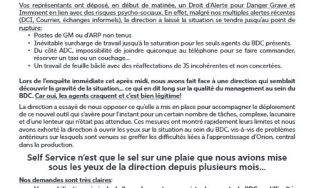 Droit d&rsquo;Alerte unitaire Orion/Self service à la DEDP D/R