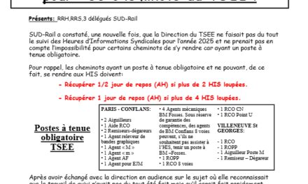 L’incongru du TSEE SUD-Rail récupère 1 jour de repos pour 150 cheminots!