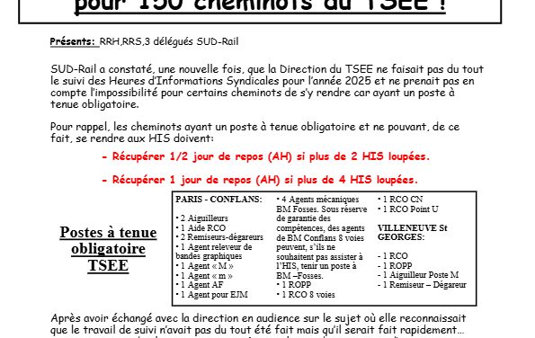 L’incongru du TSEE SUD-Rail récupère 1 jour de repos pour 150 cheminots!