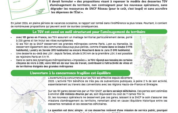 Le TGV d’aménagement du territoire en véritable danger