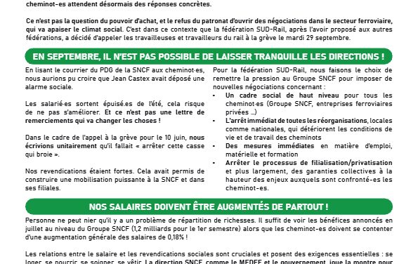 SUD-RAIL APPELLE À LA GRÈVE LE 29 SEPTEMBRE !