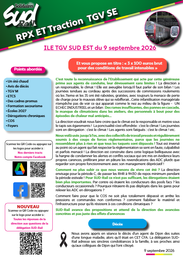 Tract RPX ET TGV Sud-est 9 Septembre 2026